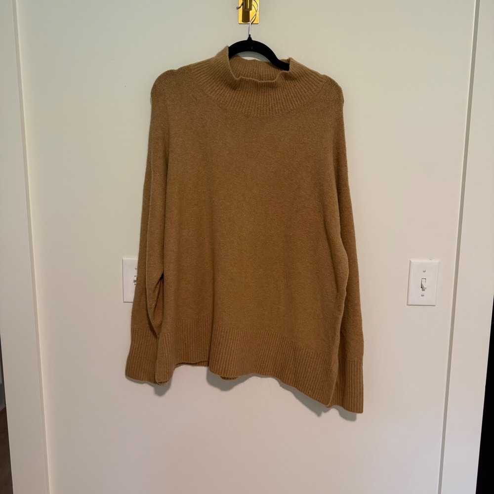 J.Crew Extra-Soft Mockneck Sweater XL Camel Tan Knit Pullover Relaxed Fit Top